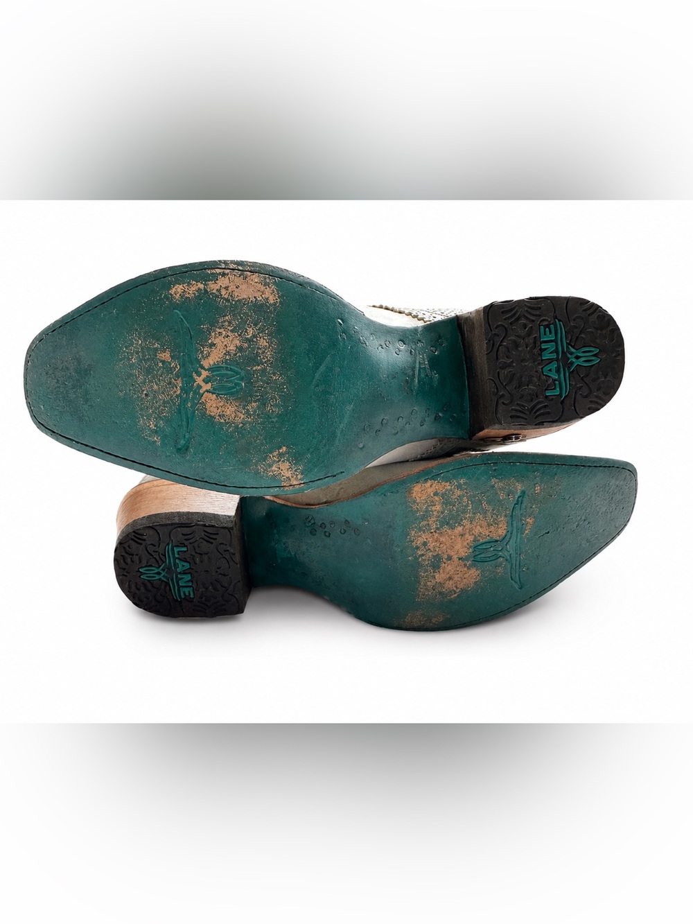 Lane Cahoots Western Booties Size 7.5 Light Teal Blue Leather Cutout Snip Toe - Picture 8 of 13